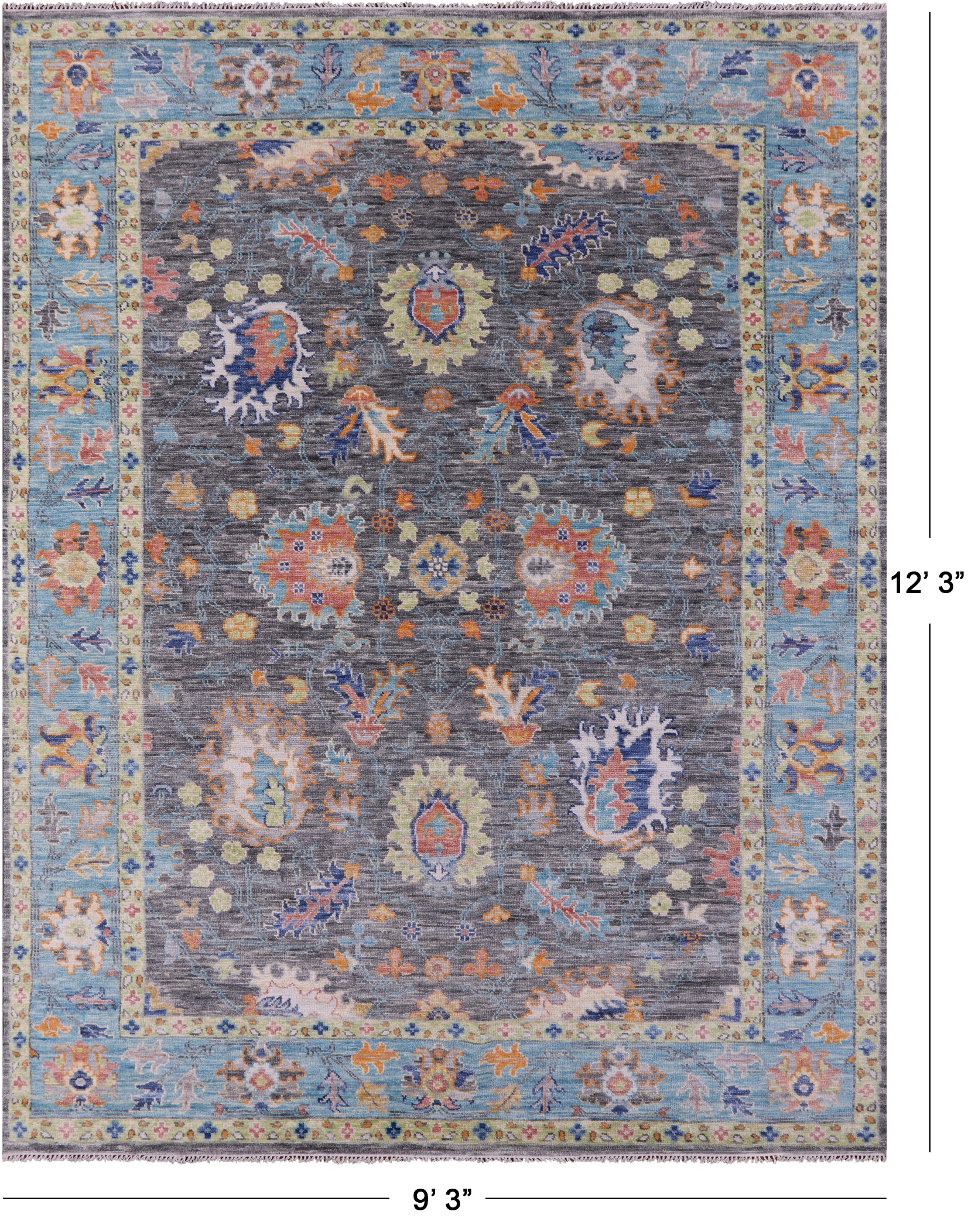 Grey Turkish Oushak Hand Knotted Wool Rug - 9' 3" X 12' 3" - Golden Nile