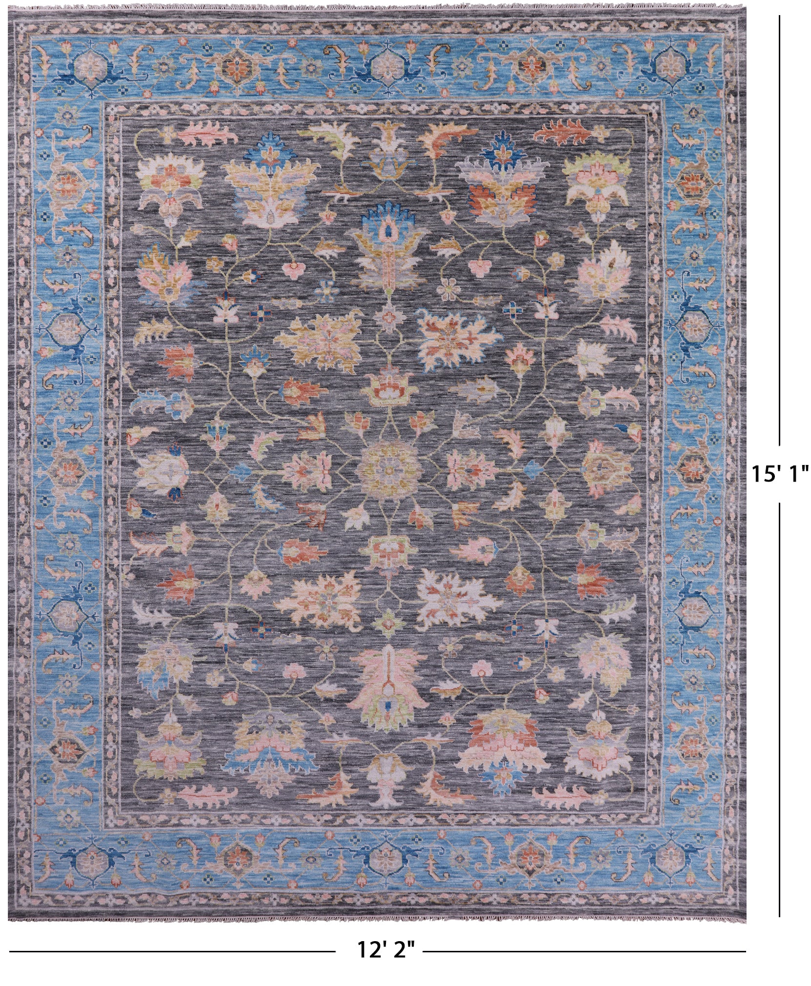 Grey Persian Fine Serapi Handmade Wool Rug - 12' 2" X 15' 1" - Golden Nile