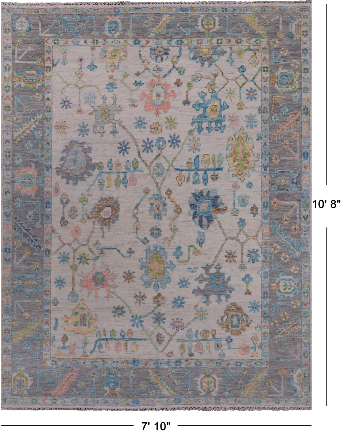 SUPER SALE Ivory Turkish Oushak Hand Knotted Wool Rug - 7' 10" X 10' 8"