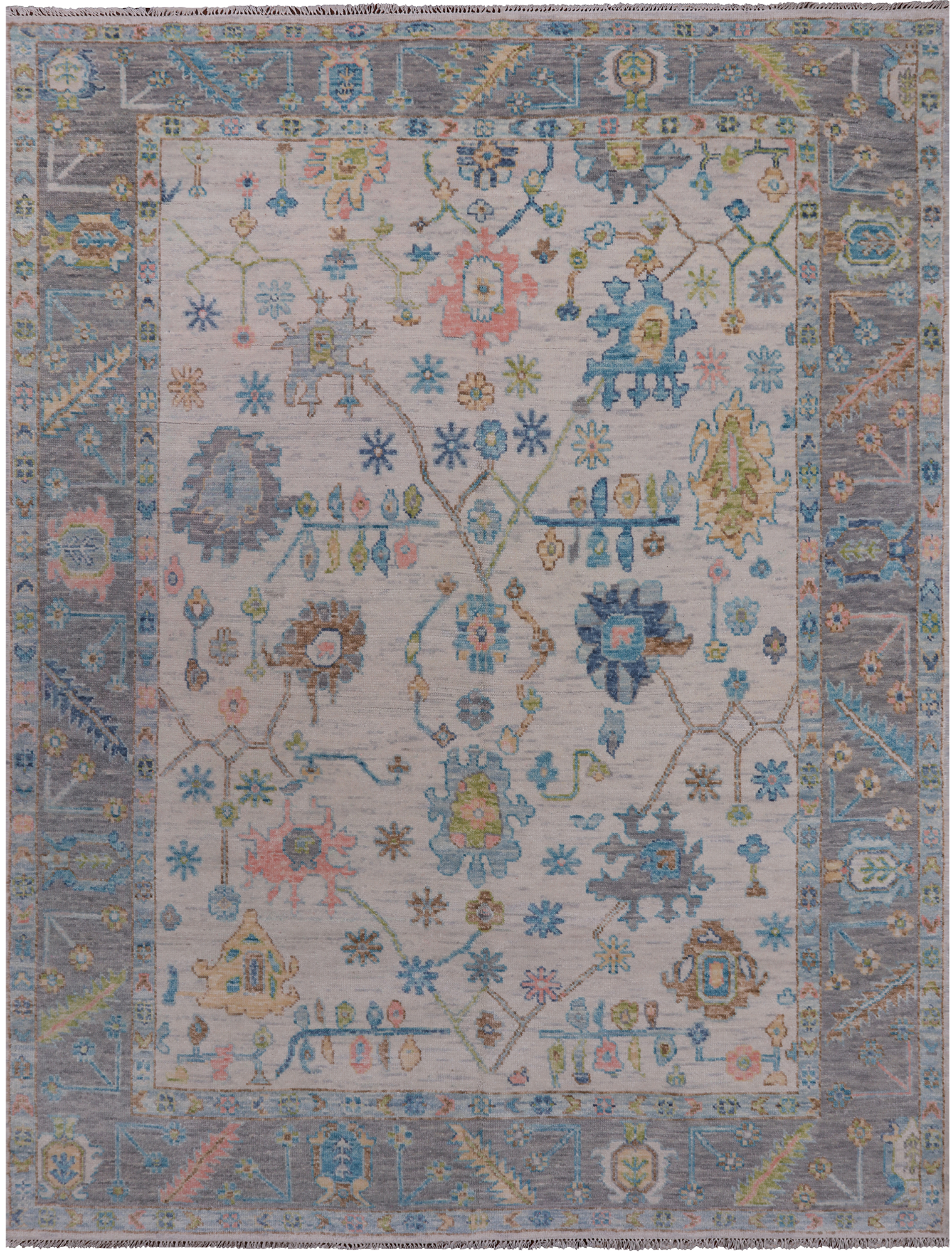 SUPER SALE Ivory Turkish Oushak Hand Knotted Wool Rug - 7' 10" X 10' 8"