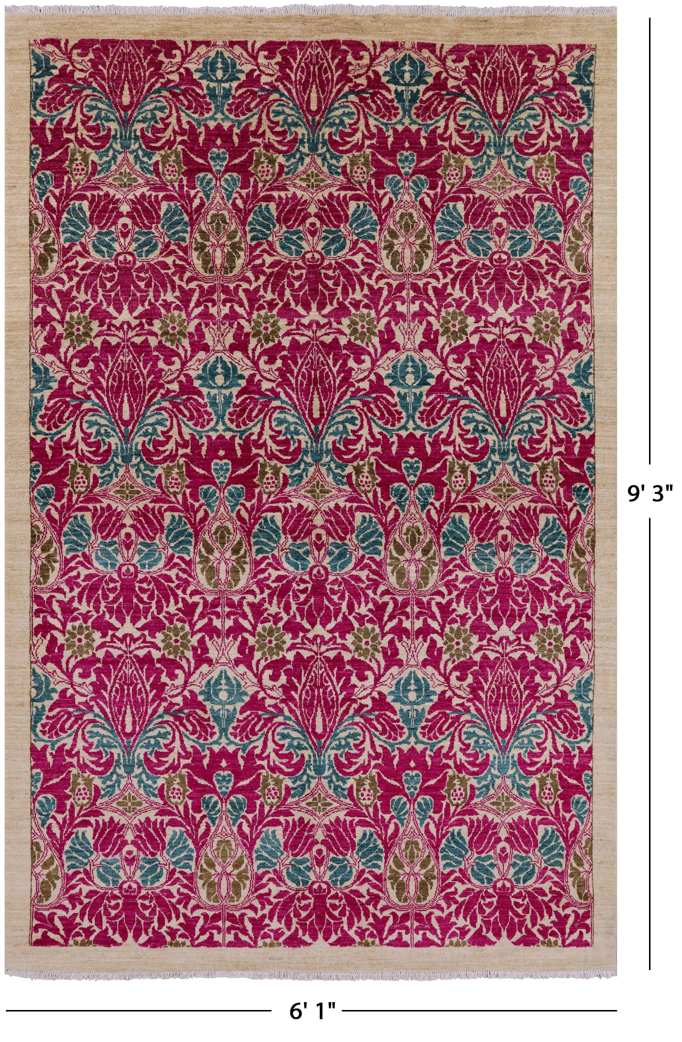 Ivory William Morris Handmade Wool Area Rug - 6' 1" X 9' 3" - Golden Nile
