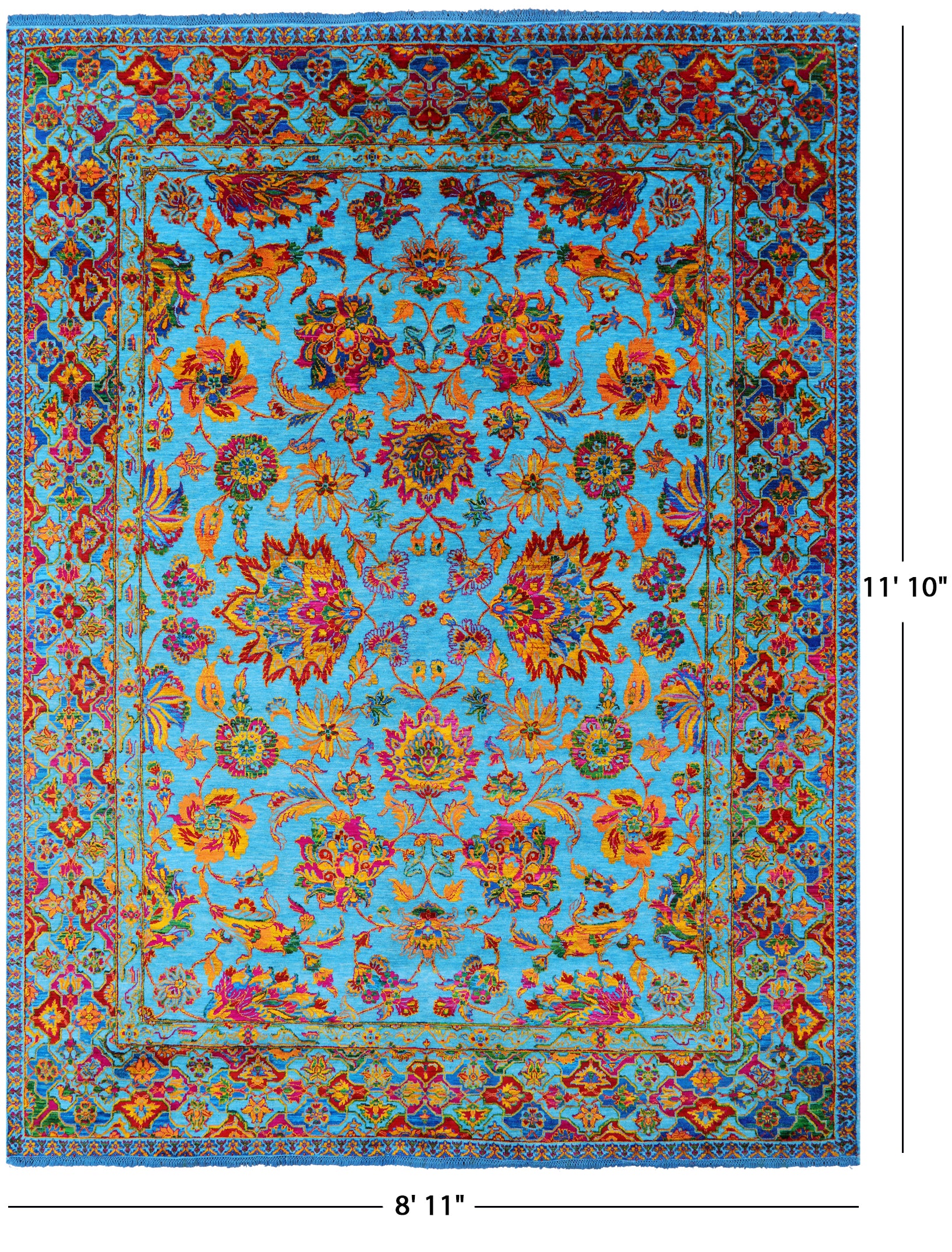Blue Persian Handmade Wool & Silk Rug - 8' 11" X 11' 10" - Golden Nile