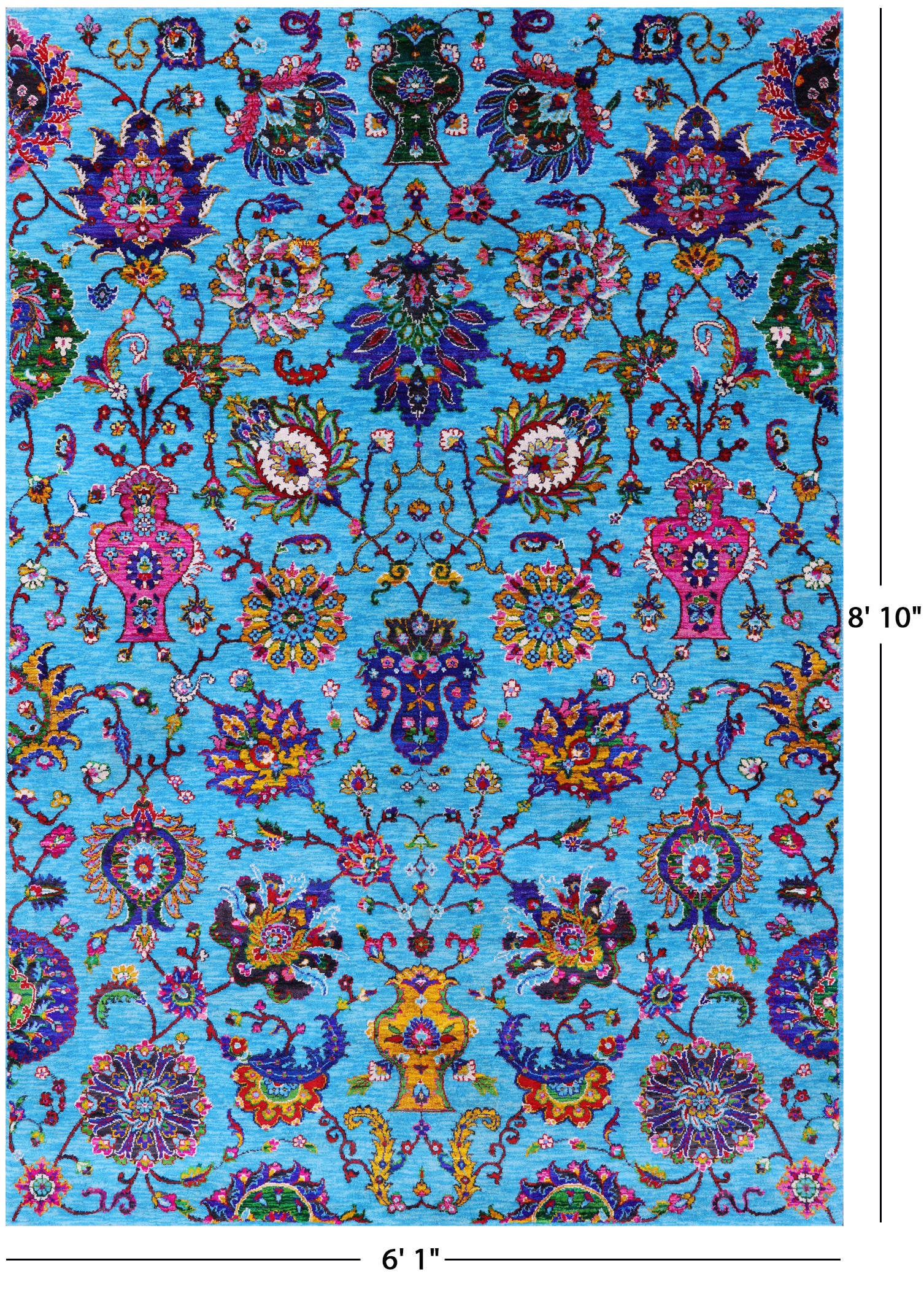 Blue Persian Tabriz Handmade Wool & Silk Rug - 6' 1" X 8' 10" - Golden Nile