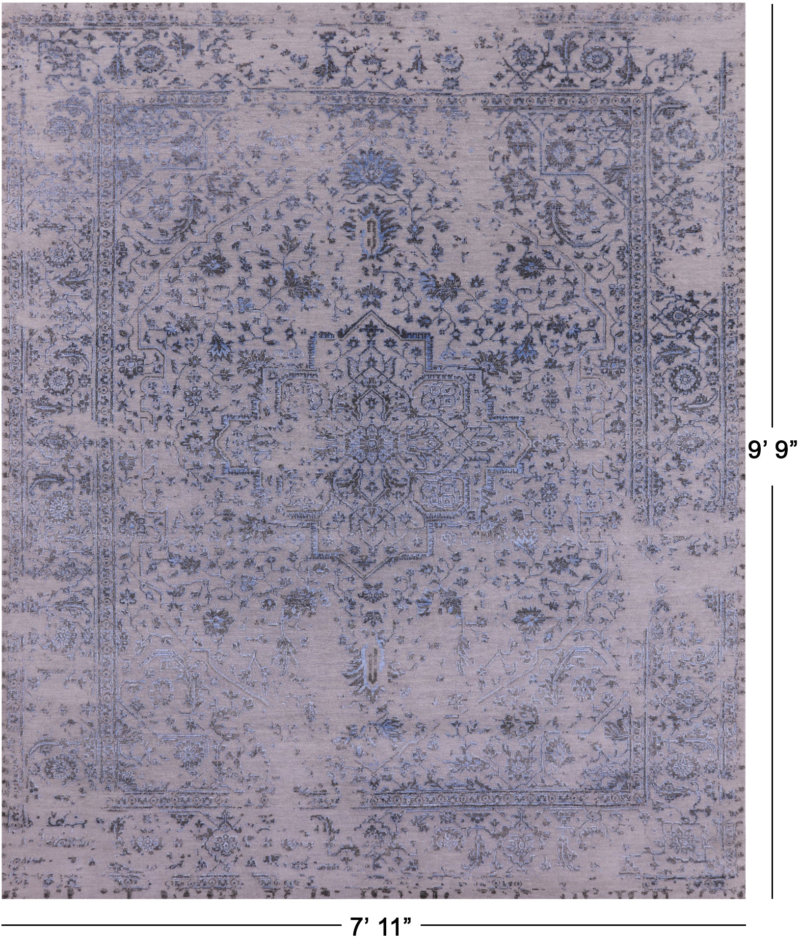 Grey Persian Fine Serapi Hand Knotted Wool & Silk Rug - 7' 11" X 9' 9" - Golden Nile
