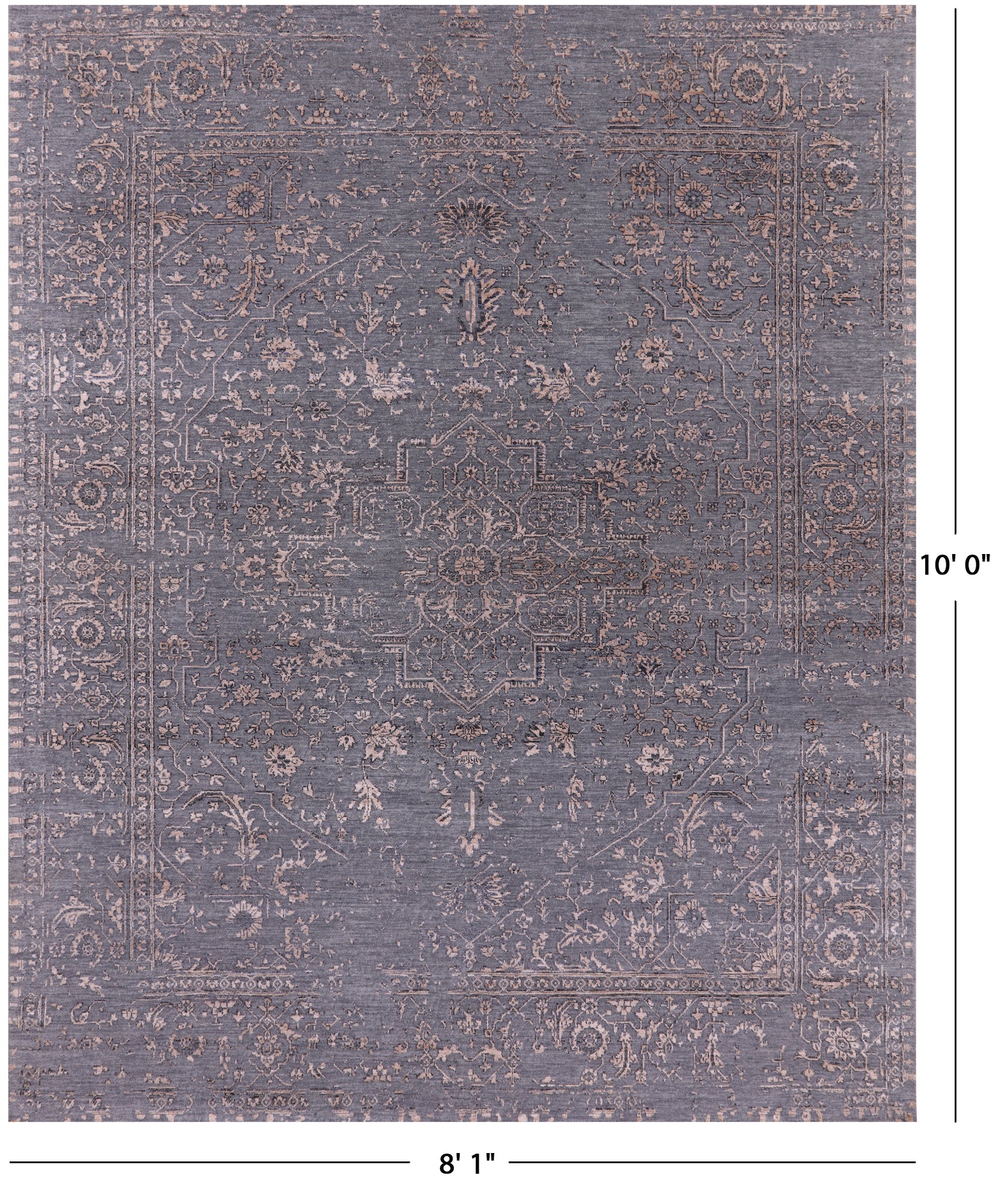 Grey Persian Fine Serapi Hand Knotted Wool & Silk Rug - 8' 1" X 10' 0" - Golden Nile
