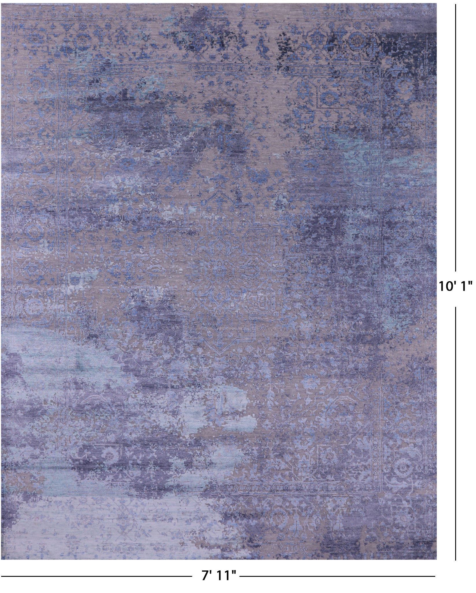 Grey Persian Fine Serapi Hand Knotted Wool & Silk Rug - 7' 11" X 10' 1" - Golden Nile