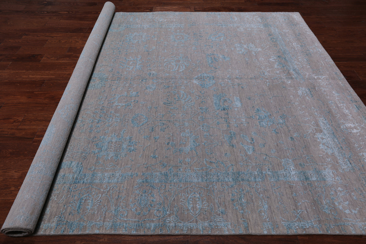 Grey Persian Tabriz Handmade Wool & Silk Rug - 8' 0" X 10' 1"