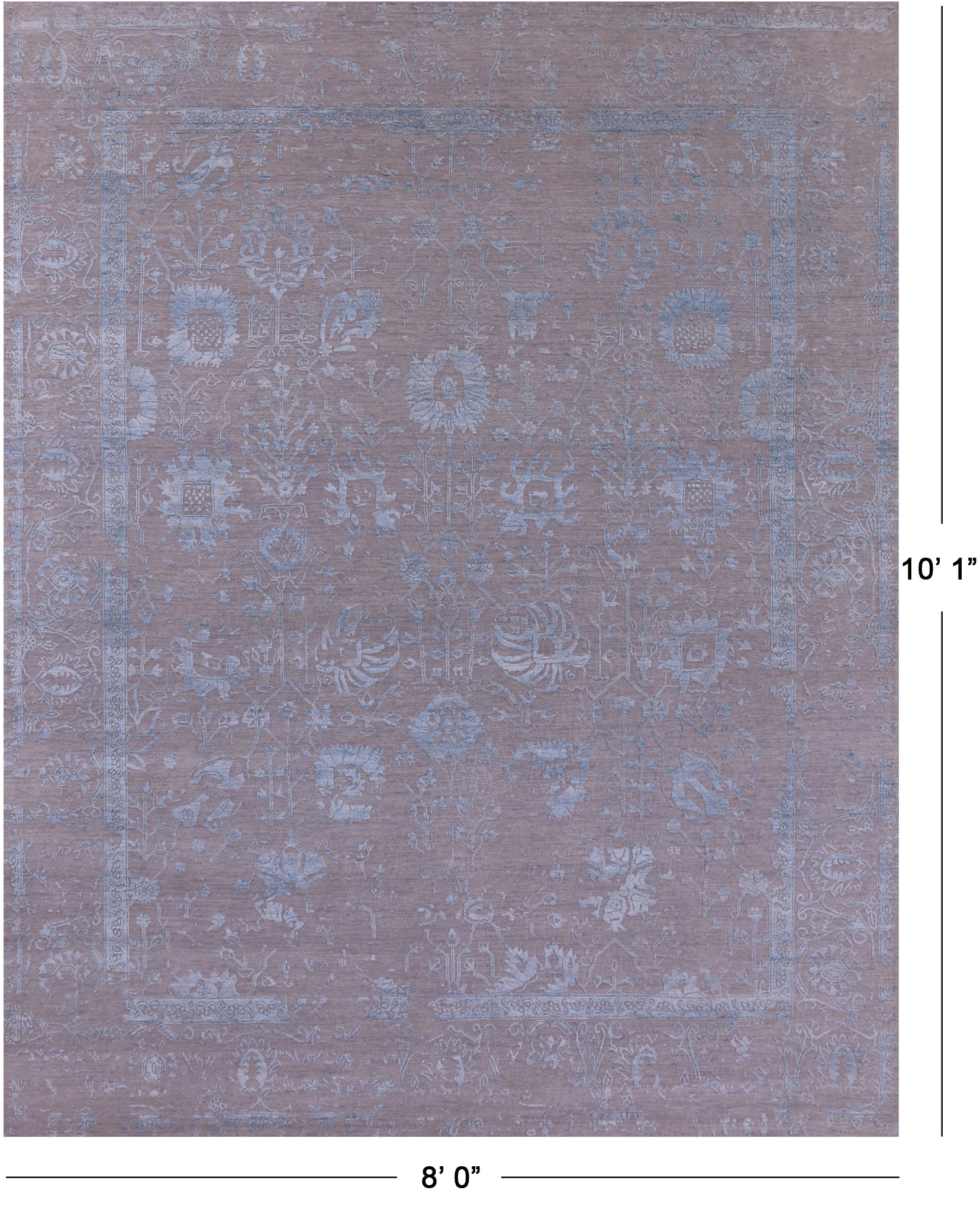 Grey Persian Tabriz Handmade Wool & Silk Rug - 8' 0" X 10' 1" - Golden Nile
