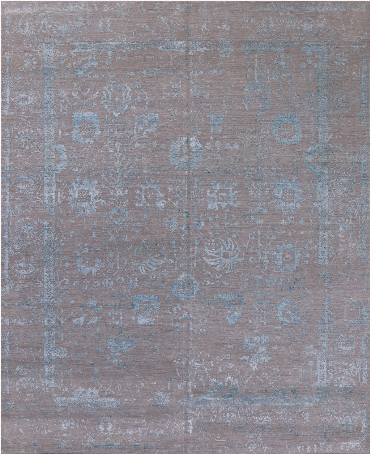 Grey Persian Tabriz Handmade Wool & Silk Rug - 8' 0" X 10' 1"
