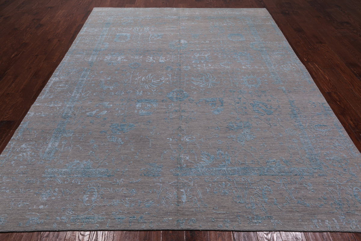 Grey Persian Tabriz Handmade Wool & Silk Rug - 8' 0" X 10' 1"