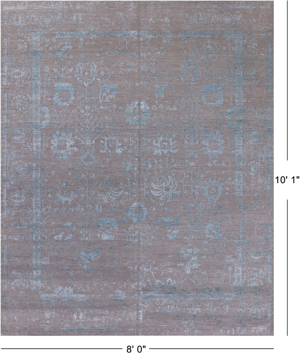 Grey Persian Tabriz Handmade Wool & Silk Rug - 8' 0" X 10' 1"