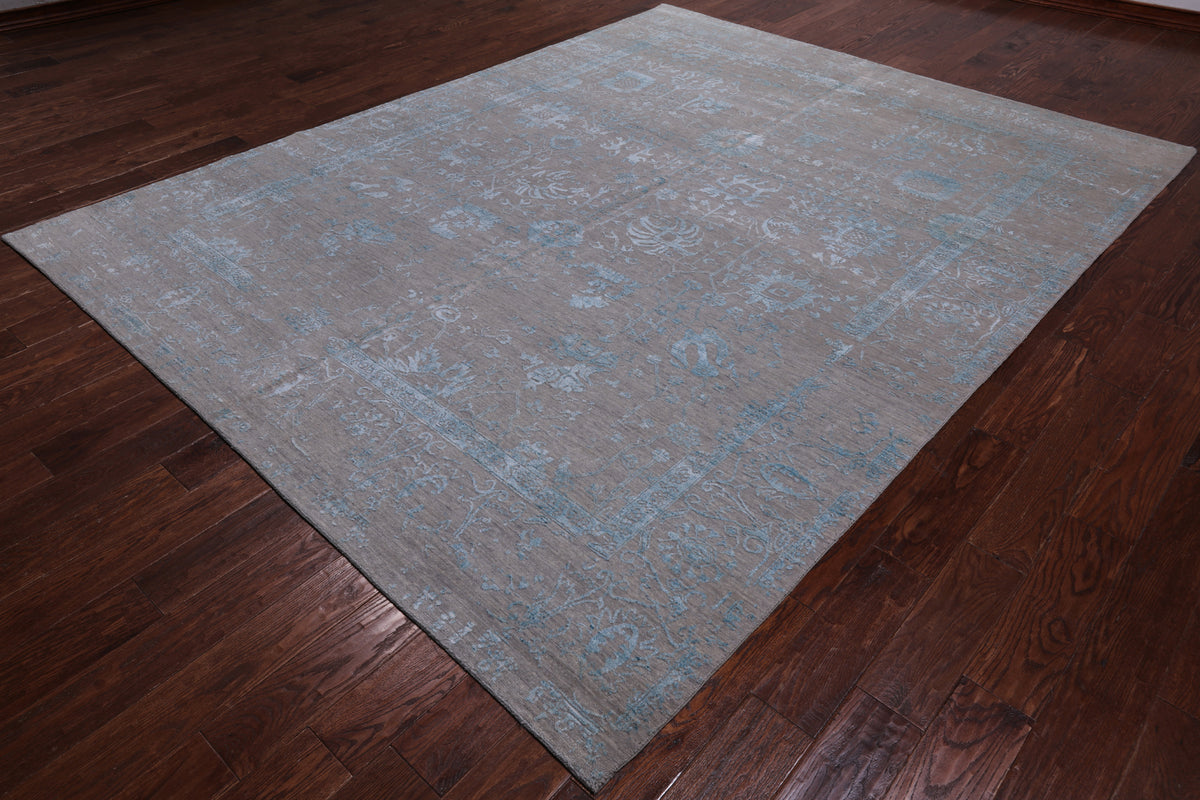 Grey Persian Tabriz Handmade Wool & Silk Rug - 8' 0" X 10' 1"