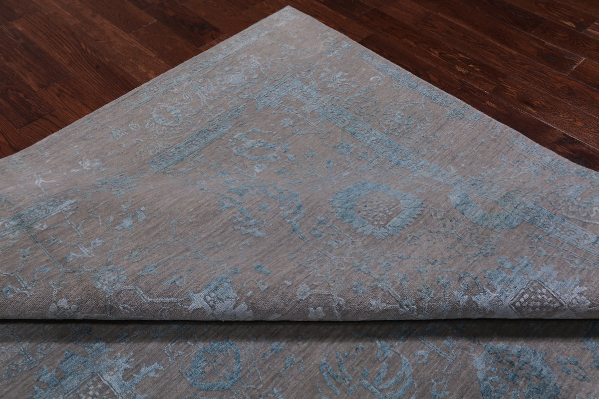Grey Persian Tabriz Handmade Wool & Silk Rug - 8' 0" X 10' 1"