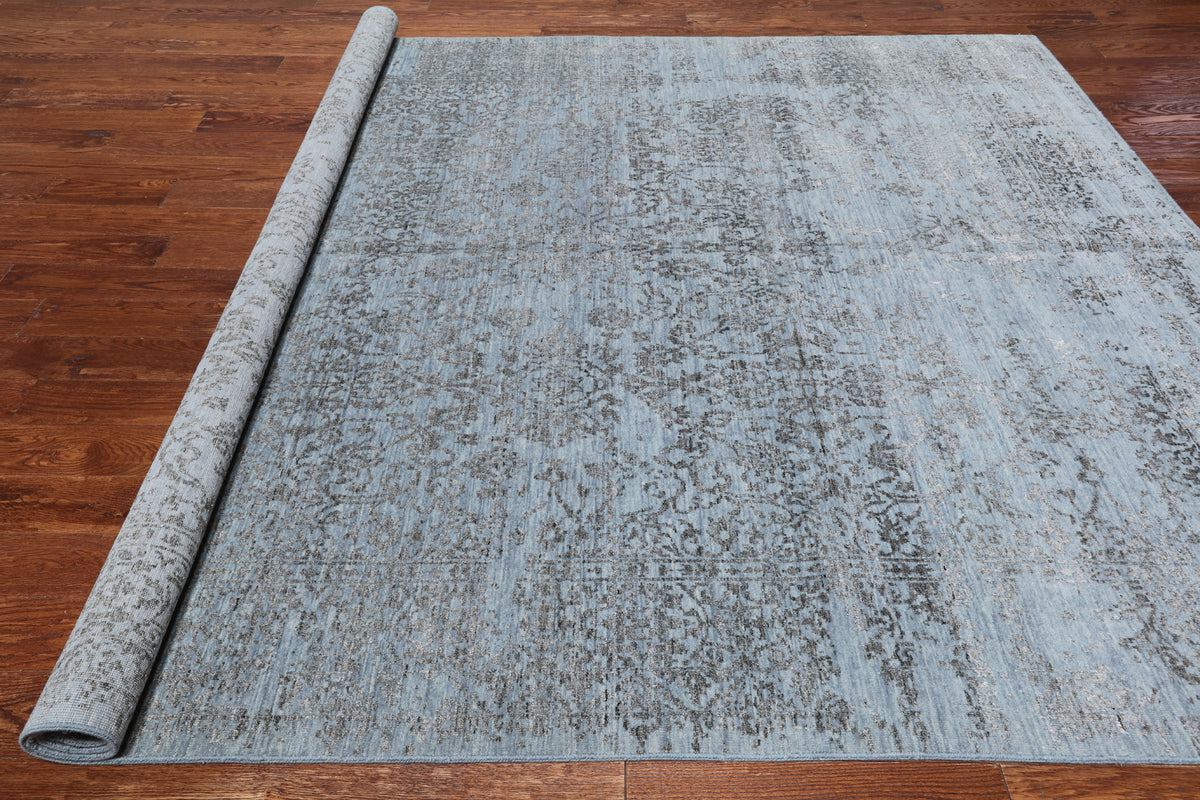 Grey Persian Hand Knotted Wool & Silk Rug - 8' 0" X 10' 0"