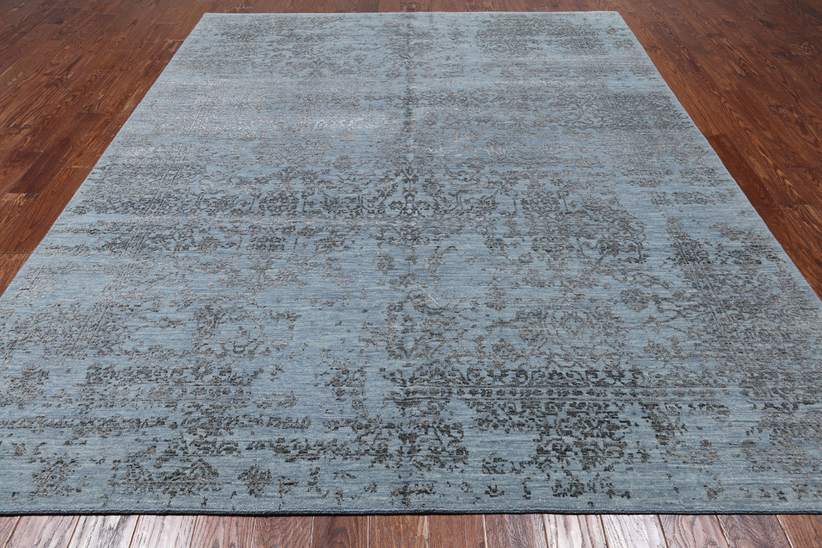 Grey Persian Hand Knotted Wool & Silk Rug - 8' 0" X 10' 0"