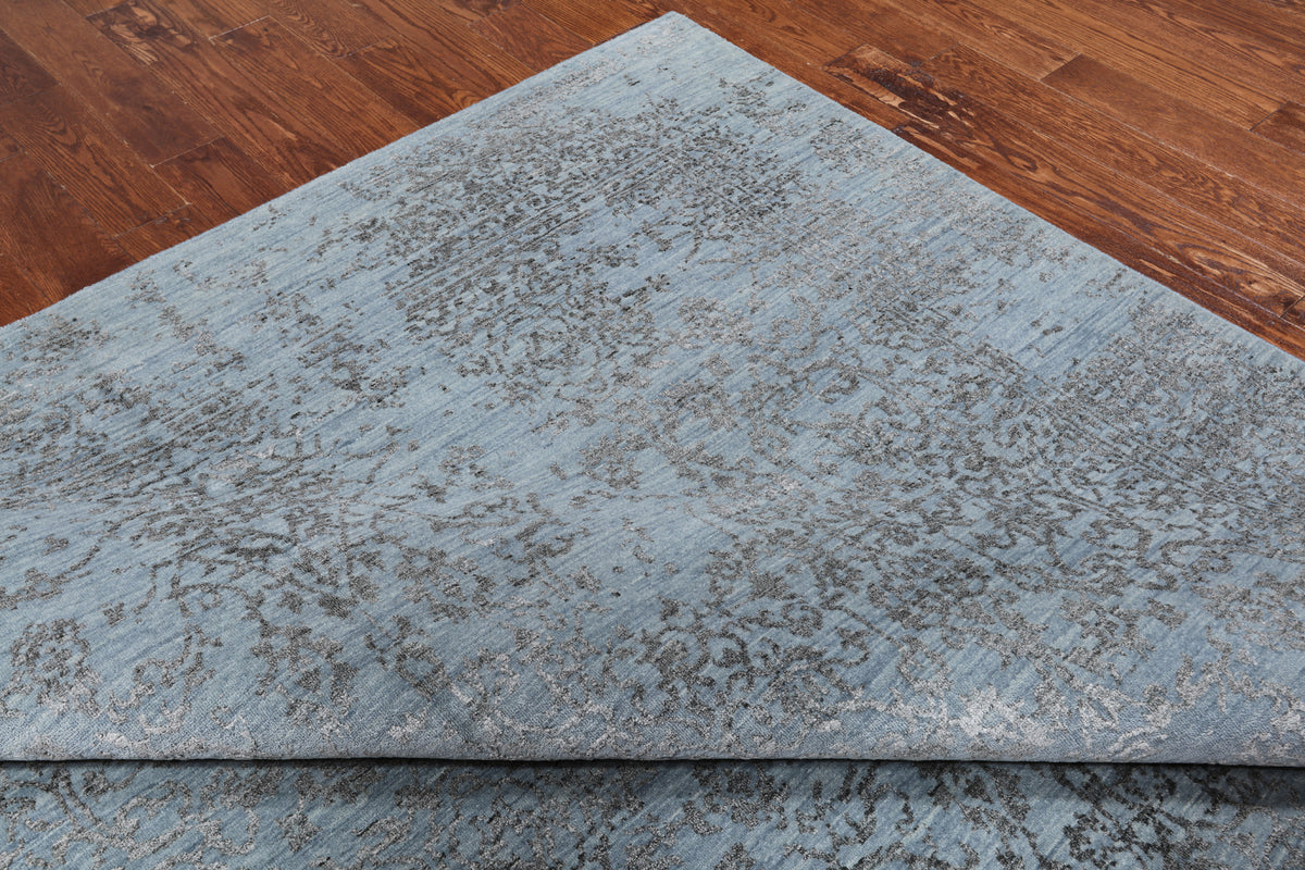 Grey Persian Hand Knotted Wool & Silk Rug - 8' 0" X 10' 0"