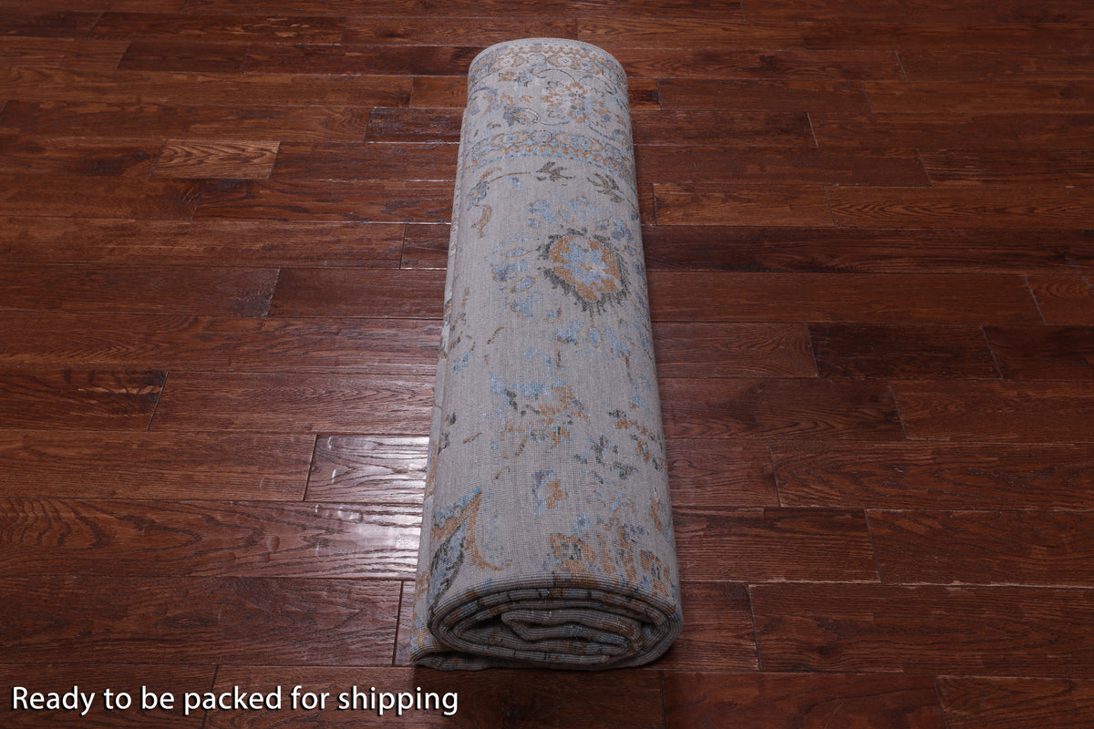 Grey Persian Tabriz Hand Knotted Wool & Silk Rug - 8' 1" X 9' 10"