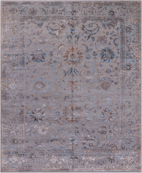 Grey Persian Tabriz Hand Knotted Wool & Silk Rug - 8' 1" X 9' 10"