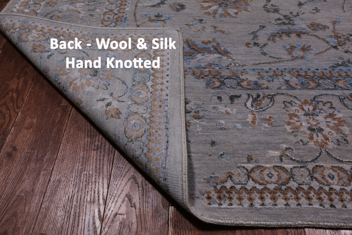 Grey Persian Tabriz Hand Knotted Wool & Silk Rug - 8' 1" X 9' 10"