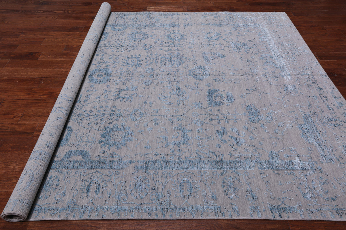 Grey Persian Tabriz Hand Knotted Wool & Silk Rug - 7' 11" X 9' 8"