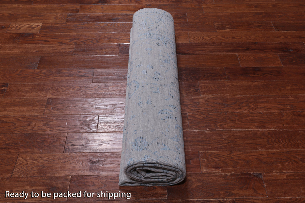 Grey Persian Tabriz Hand Knotted Wool & Silk Rug - 7' 11" X 9' 8"