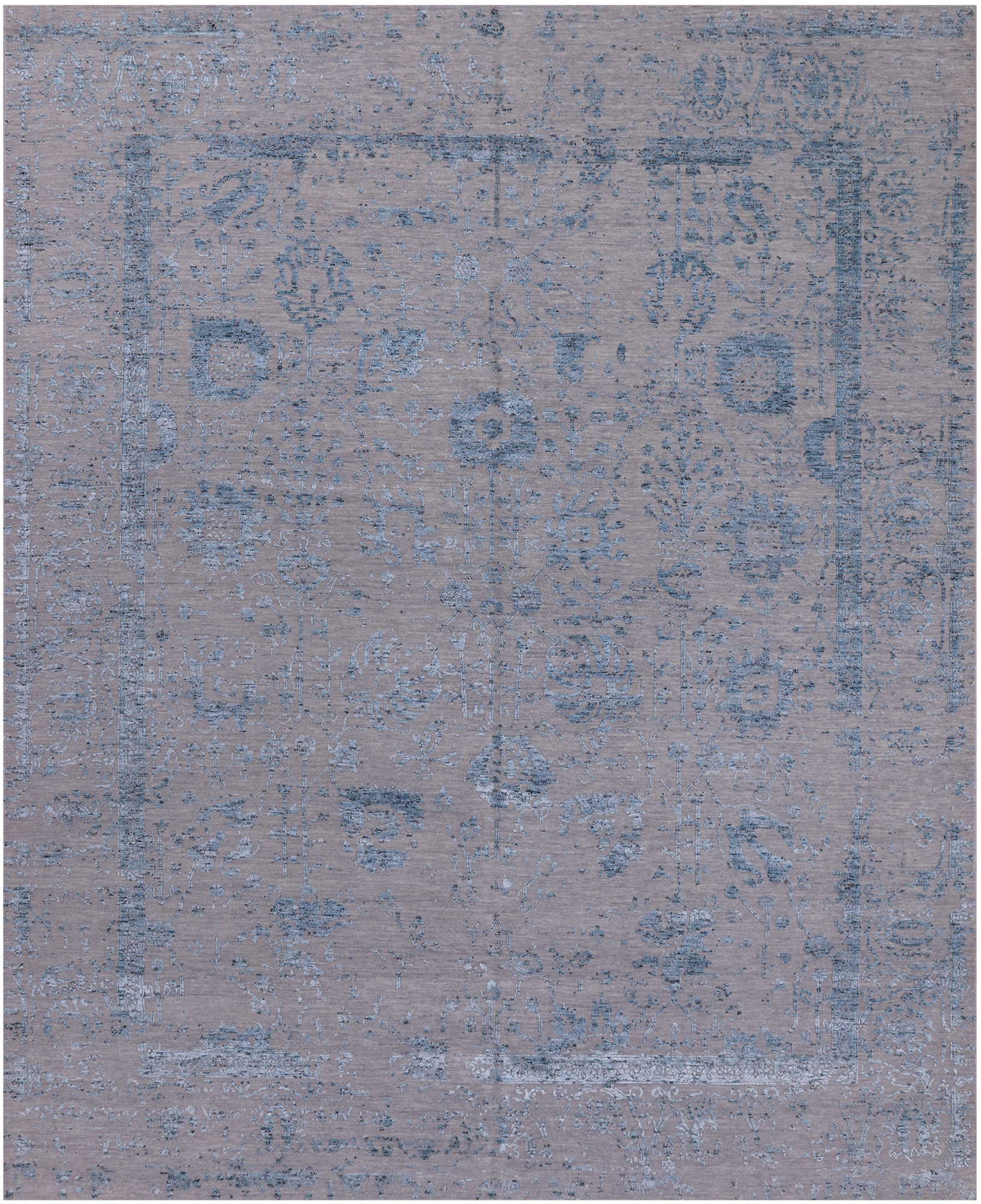 Grey Persian Tabriz Hand Knotted Wool & Silk Rug - 7' 11" X 9' 8"