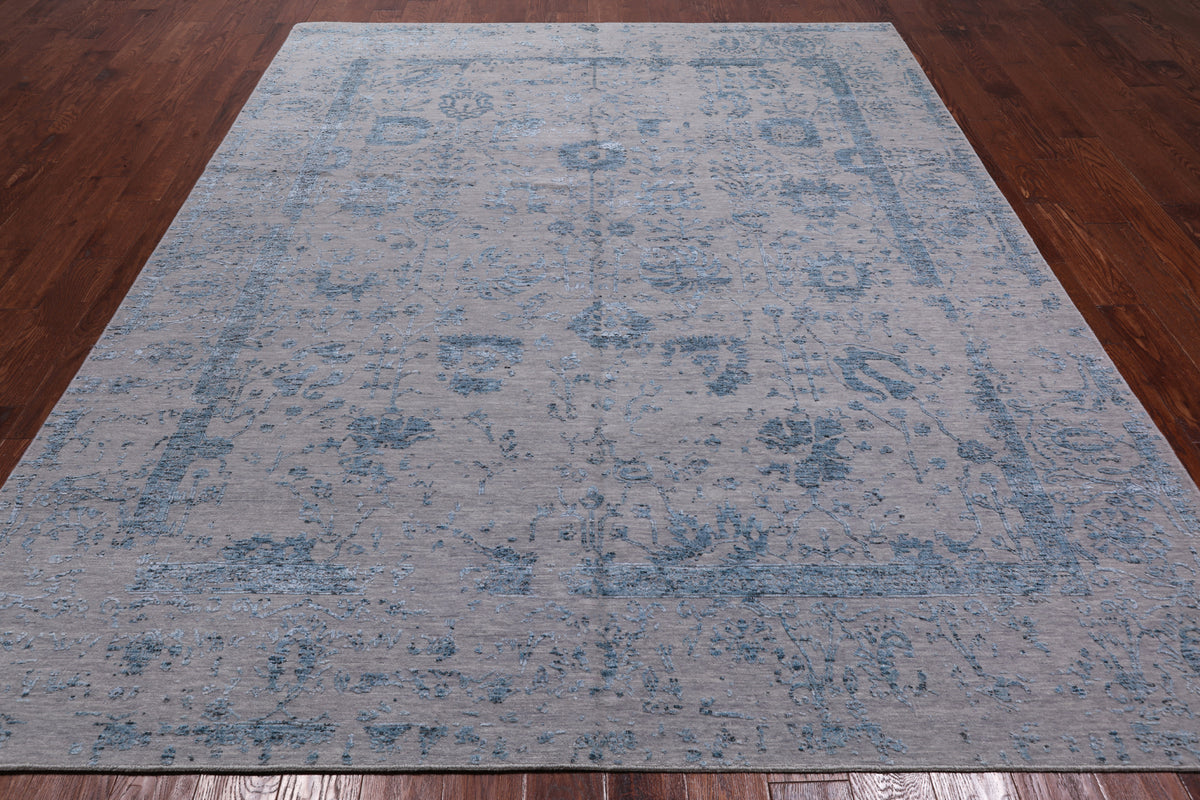 Grey Persian Tabriz Hand Knotted Wool & Silk Rug - 7' 11" X 9' 8"