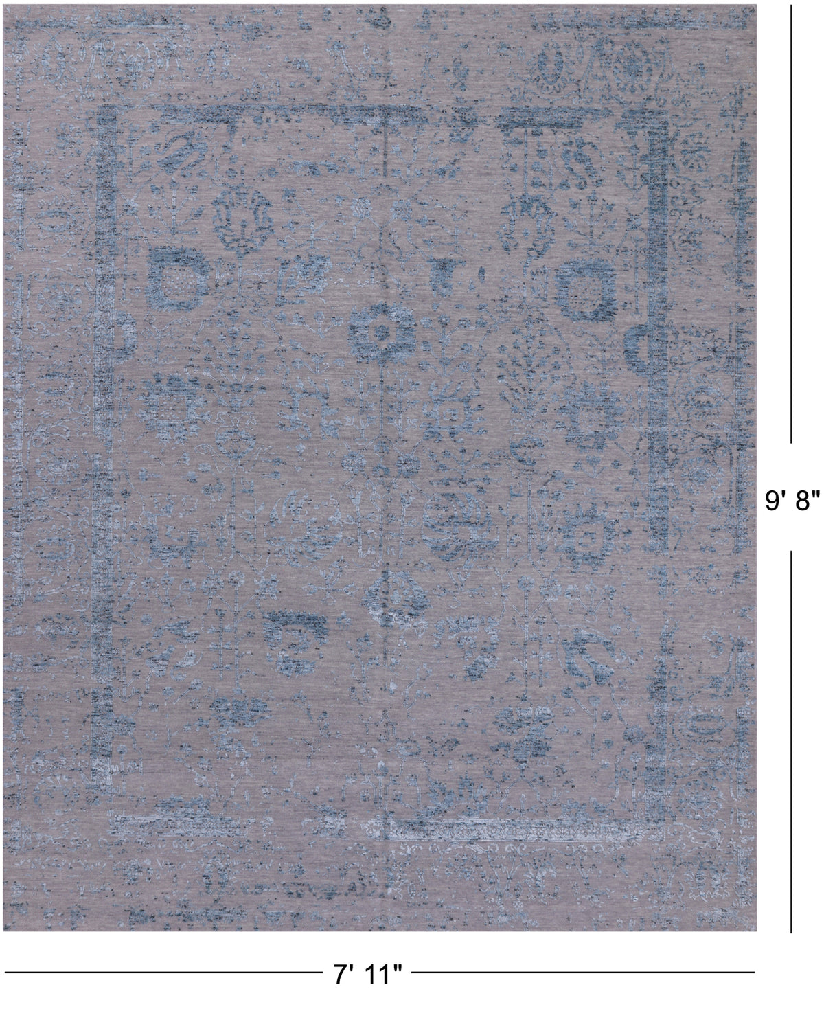 Grey Persian Tabriz Hand Knotted Wool & Silk Rug - 7' 11" X 9' 8"