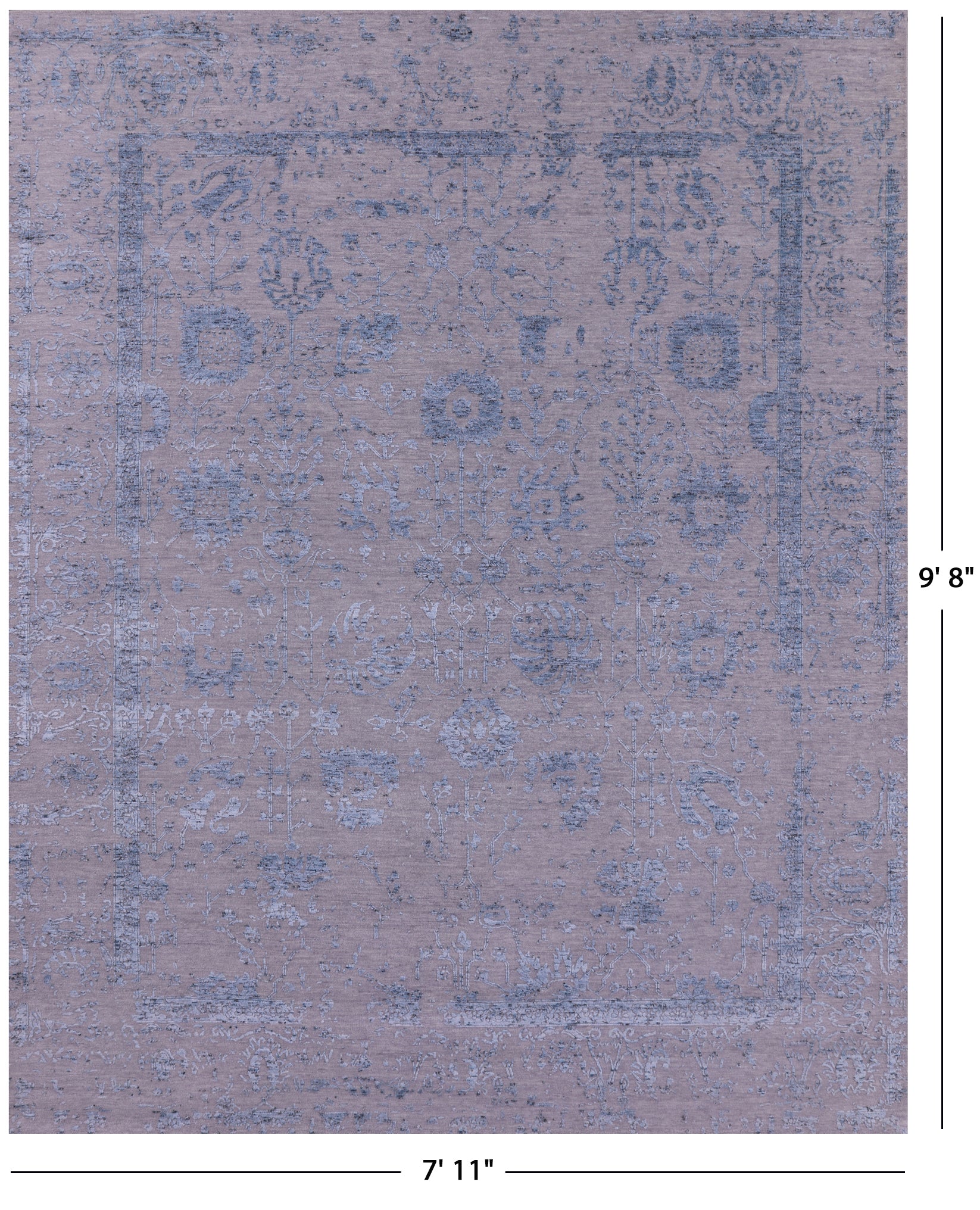 Grey Persian Tabriz Hand Knotted Wool & Silk Rug - 7' 11" X 9' 8" - Golden Nile