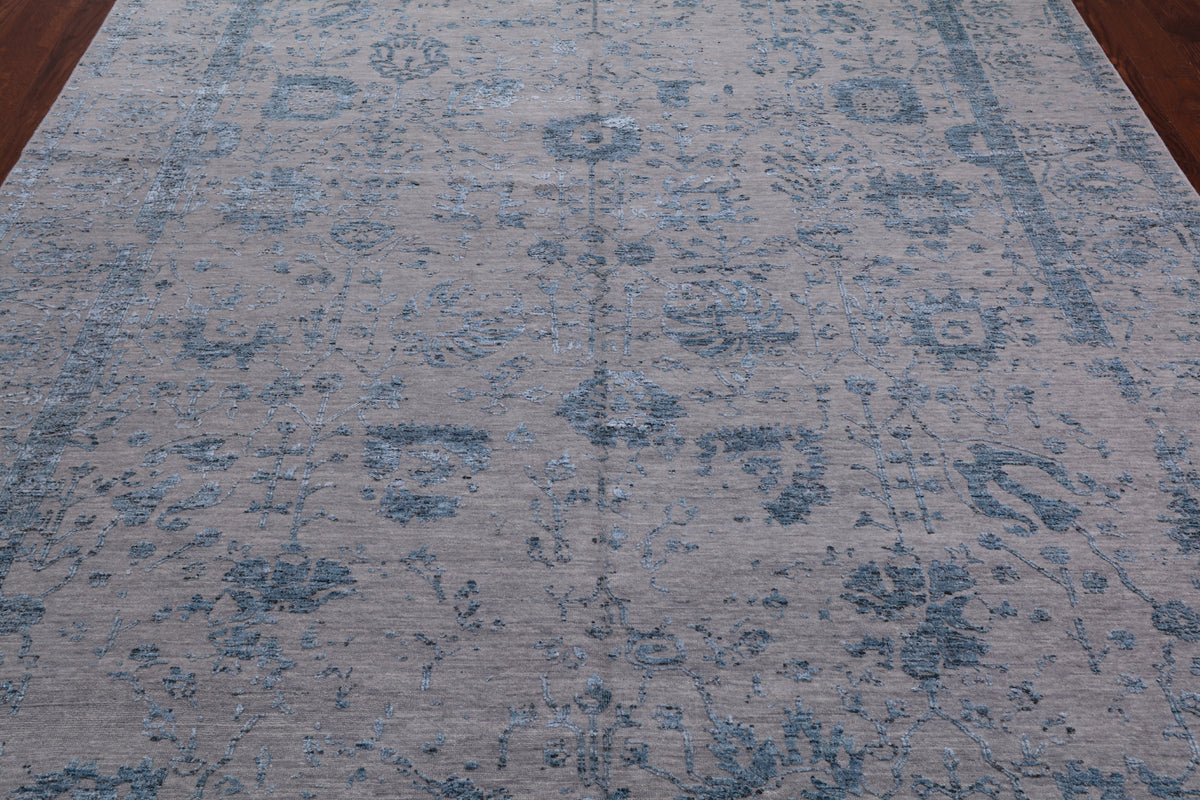 Grey Persian Tabriz Hand Knotted Wool & Silk Rug - 7' 11" X 9' 8"