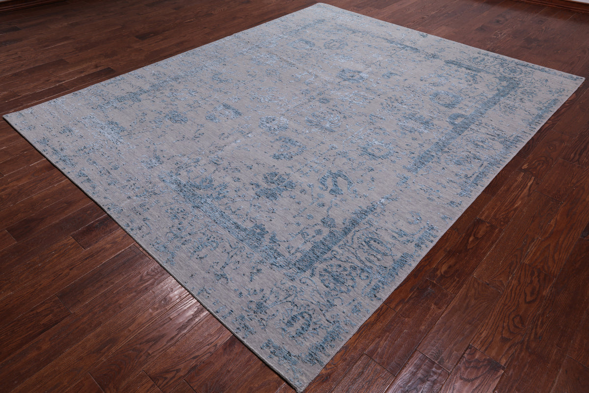 Grey Persian Tabriz Hand Knotted Wool & Silk Rug - 7' 11" X 9' 8"