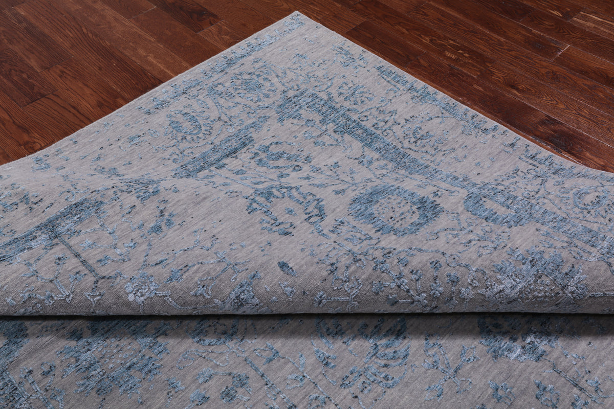 Grey Persian Tabriz Hand Knotted Wool & Silk Rug - 7' 11" X 9' 8"