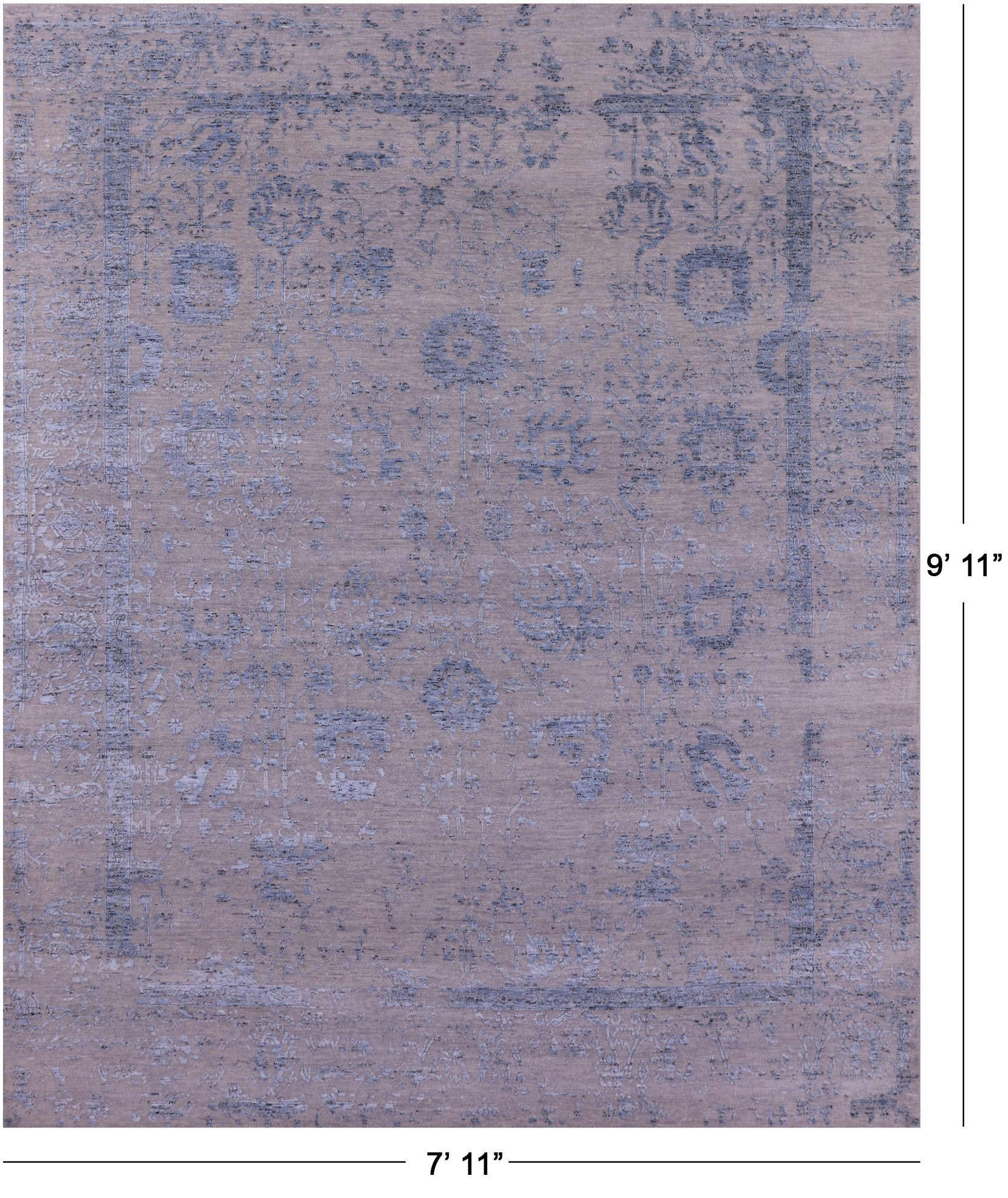 Grey Persian Tabriz Hand Knotted Wool & Silk Rug - 7' 11" X 9' 11" - Golden Nile