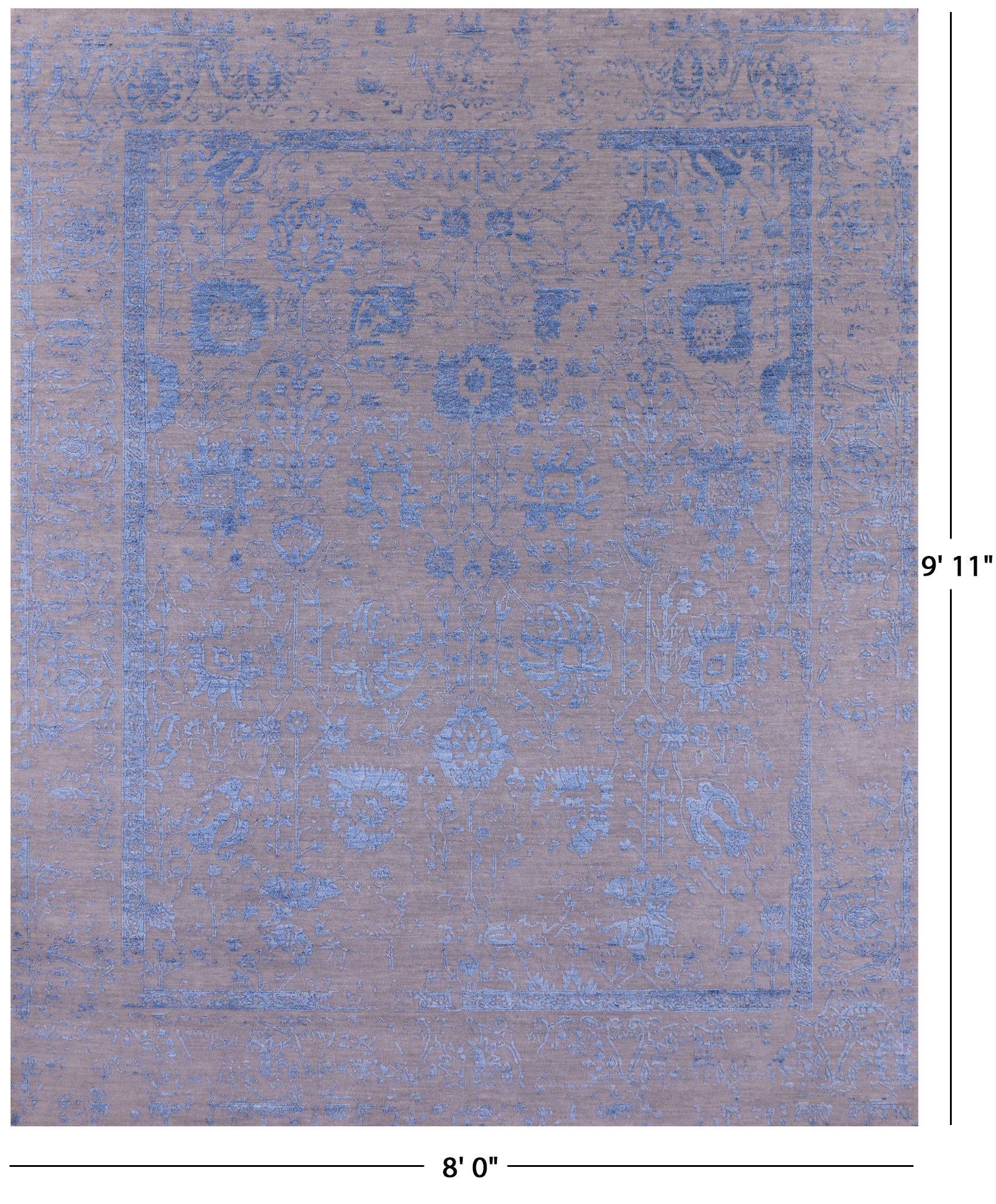 Grey Persian Hand Knotted Wool & Silk Rug - 8' 0" X 9' 11" - Golden Nile