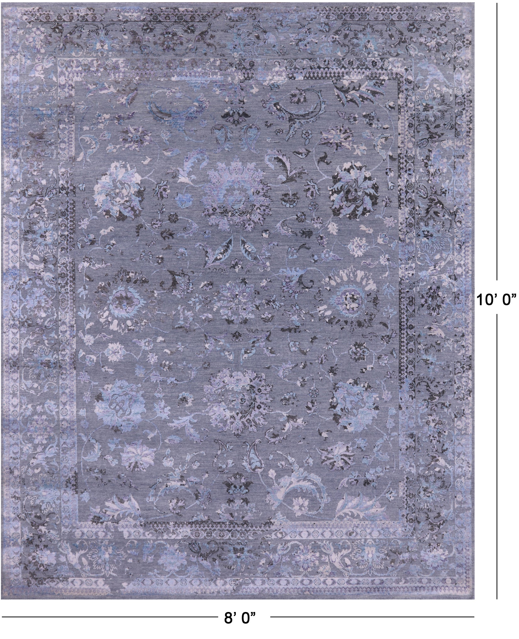 Grey Persian Tabriz Hand Knotted Wool & Silk Rug - 8' 0" X 10' 0" - Golden Nile