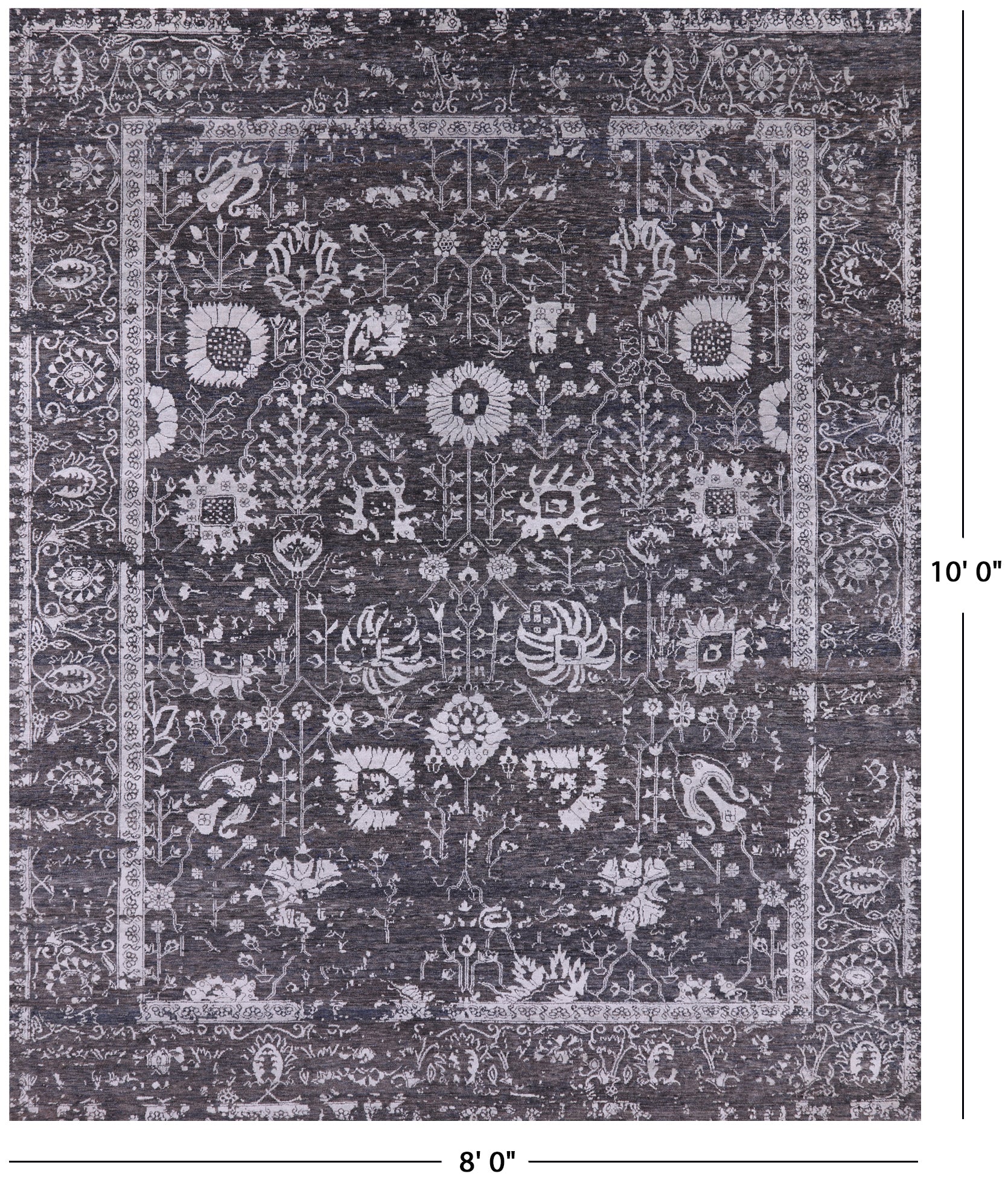 Grey Persian Tabriz Hand Knotted Wool & Silk Rug - 8' 0" X 10' 0" - Golden Nile