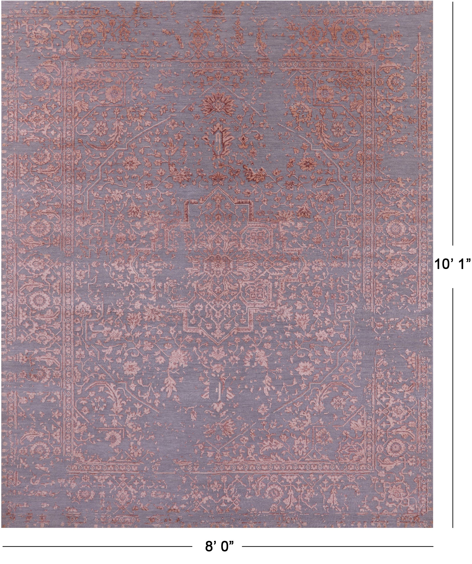 Grey Persian Fine Serapi Hand Knotted Wool & Silk Rug - 8' 0" X 10' 1" - Golden Nile