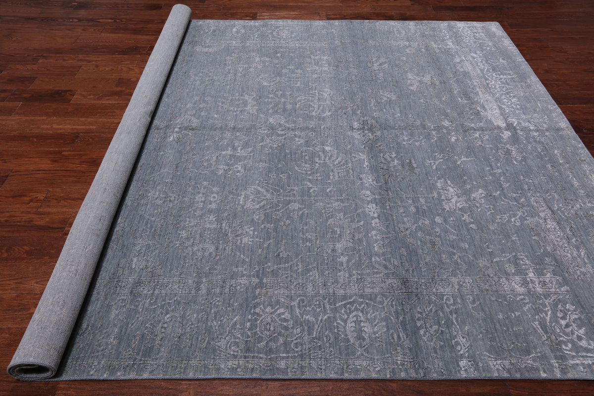 Grey Persian Tabriz Hand Knotted Wool & Silk Rug - 8' 0" X 9' 8"