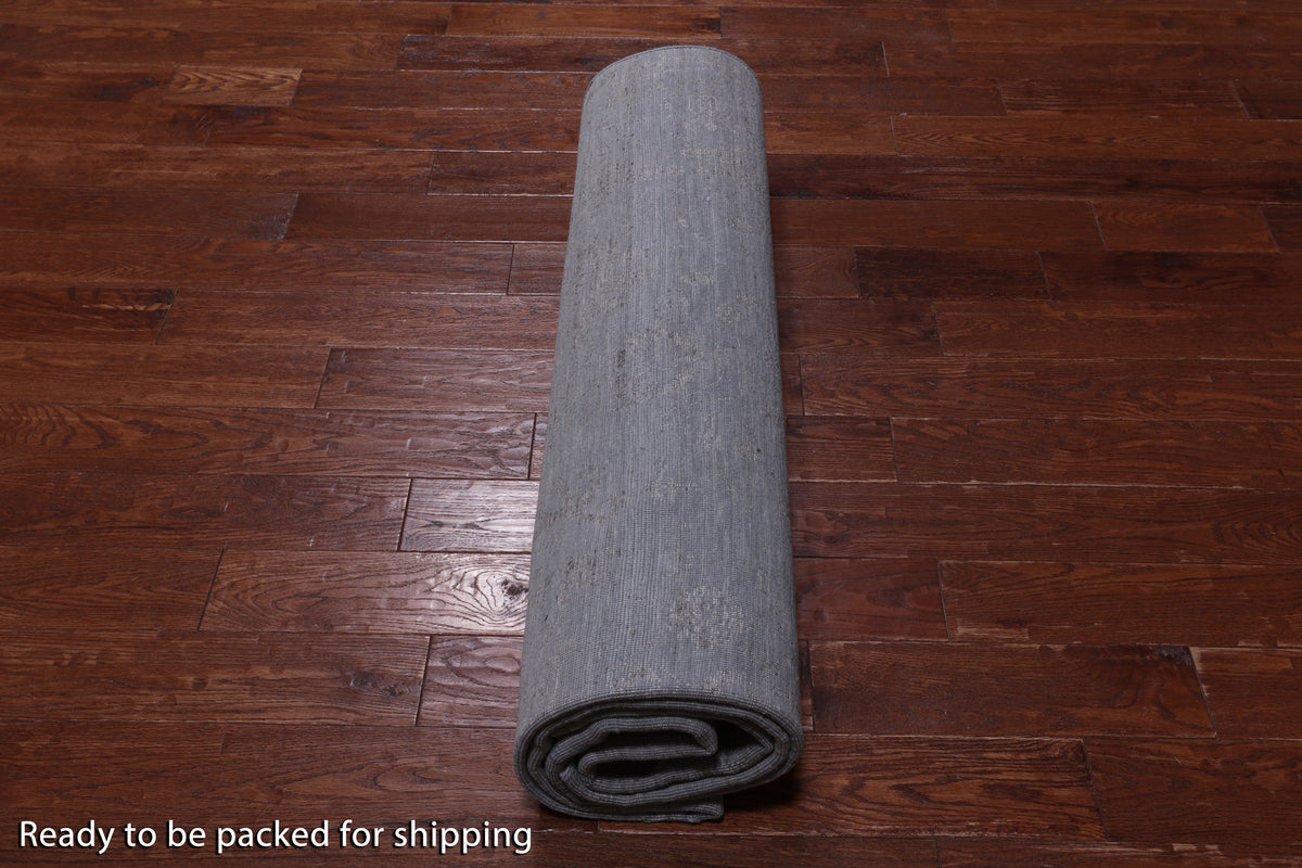 Grey Persian Tabriz Hand Knotted Wool & Silk Rug - 8' 0" X 9' 8"
