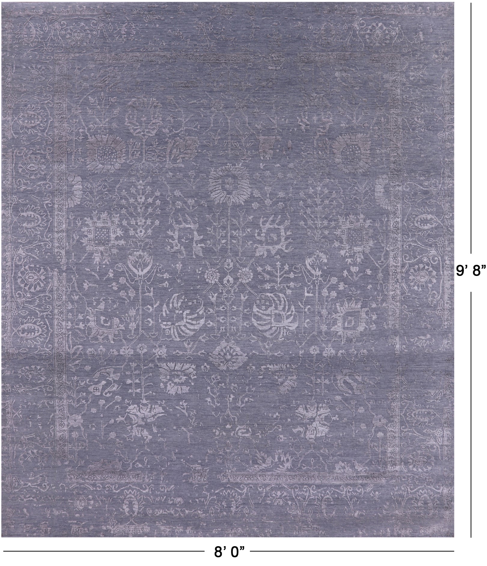 Grey Persian Tabriz Hand Knotted Wool & Silk Rug - 8' 0" X 9' 8" - Golden Nile