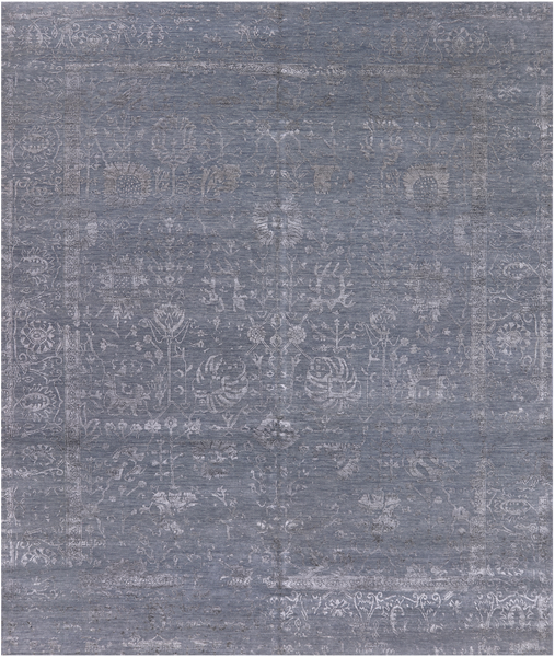 Grey Persian Tabriz Hand Knotted Wool & Silk Rug - 8' 0" X 9' 8"