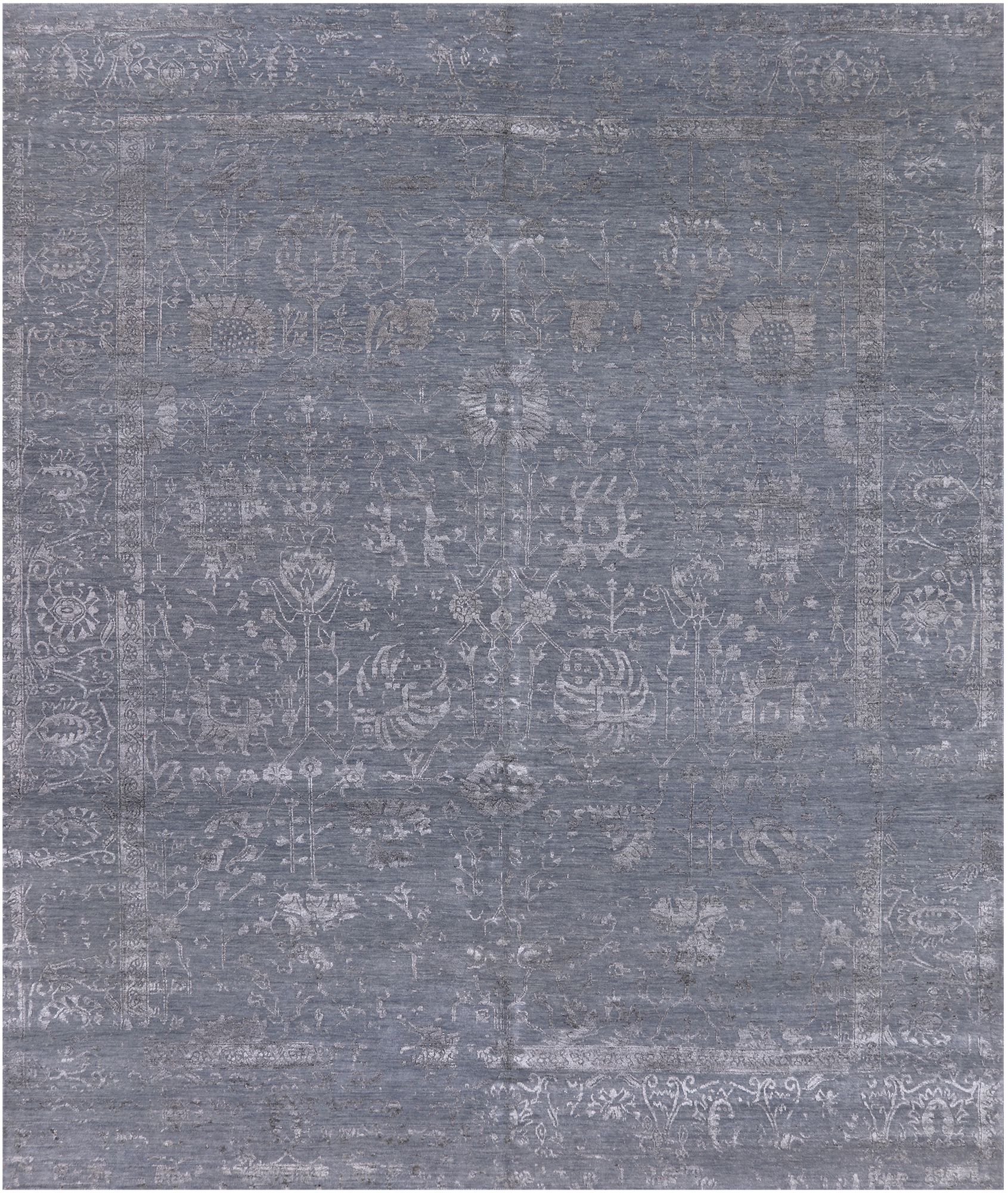 Grey Persian Tabriz Hand Knotted Wool & Silk Rug - 8' 0" X 9' 8"