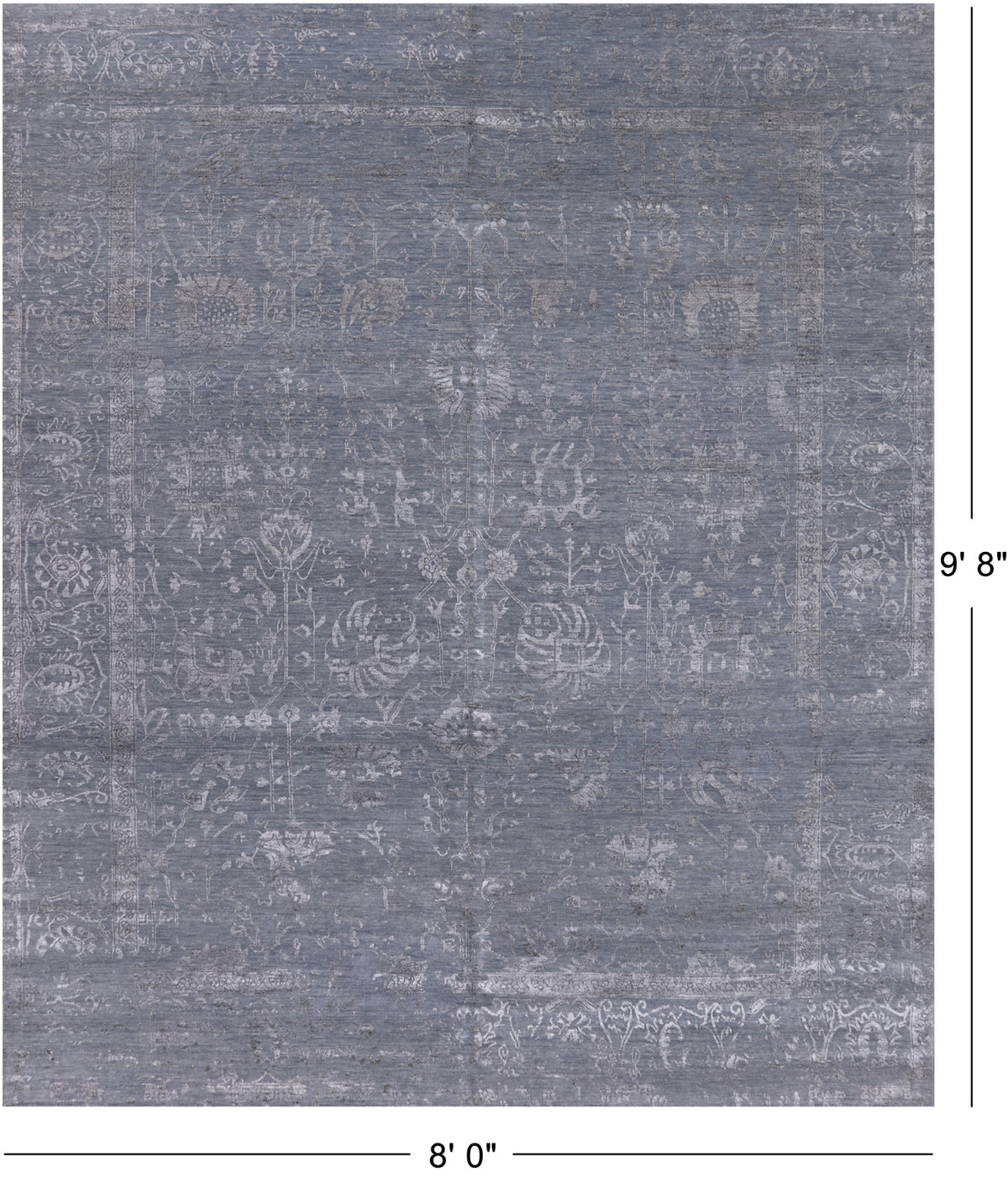 Grey Persian Tabriz Hand Knotted Wool & Silk Rug - 8' 0" X 9' 8"
