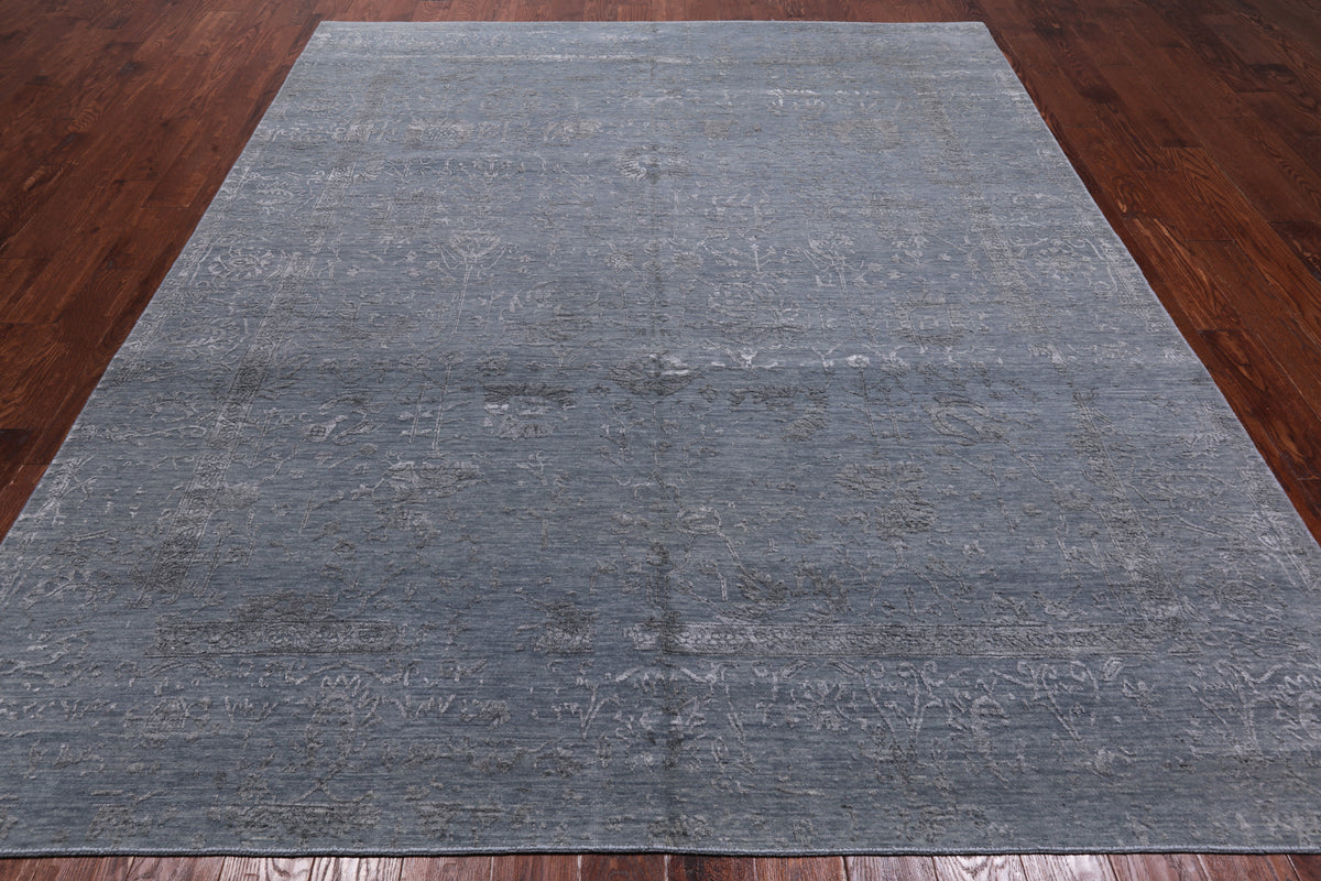 Grey Persian Tabriz Hand Knotted Wool & Silk Rug - 8' 0" X 9' 8"