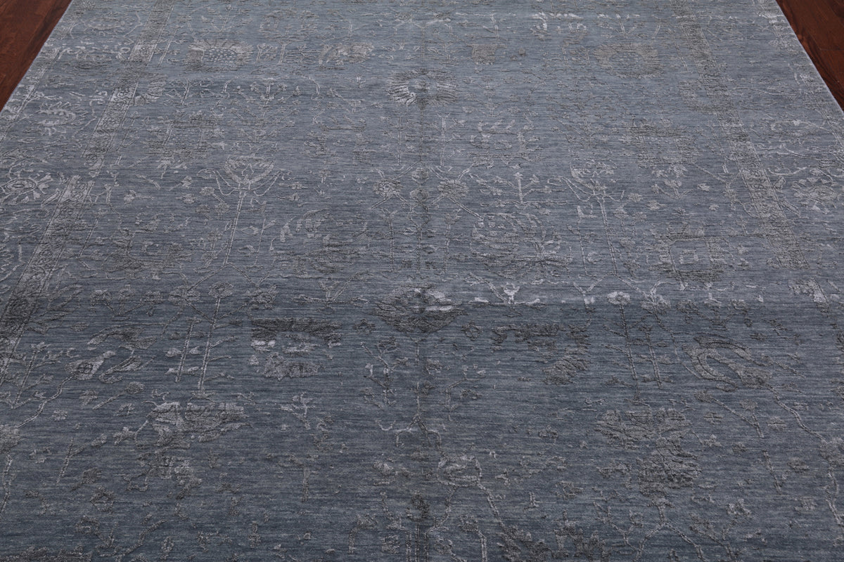 Grey Persian Tabriz Hand Knotted Wool & Silk Rug - 8' 0" X 9' 8"