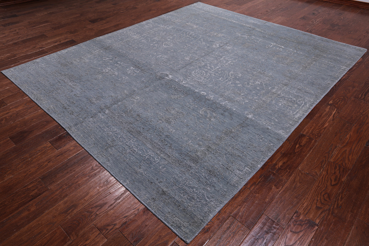 Grey Persian Tabriz Hand Knotted Wool & Silk Rug - 8' 0" X 9' 8"