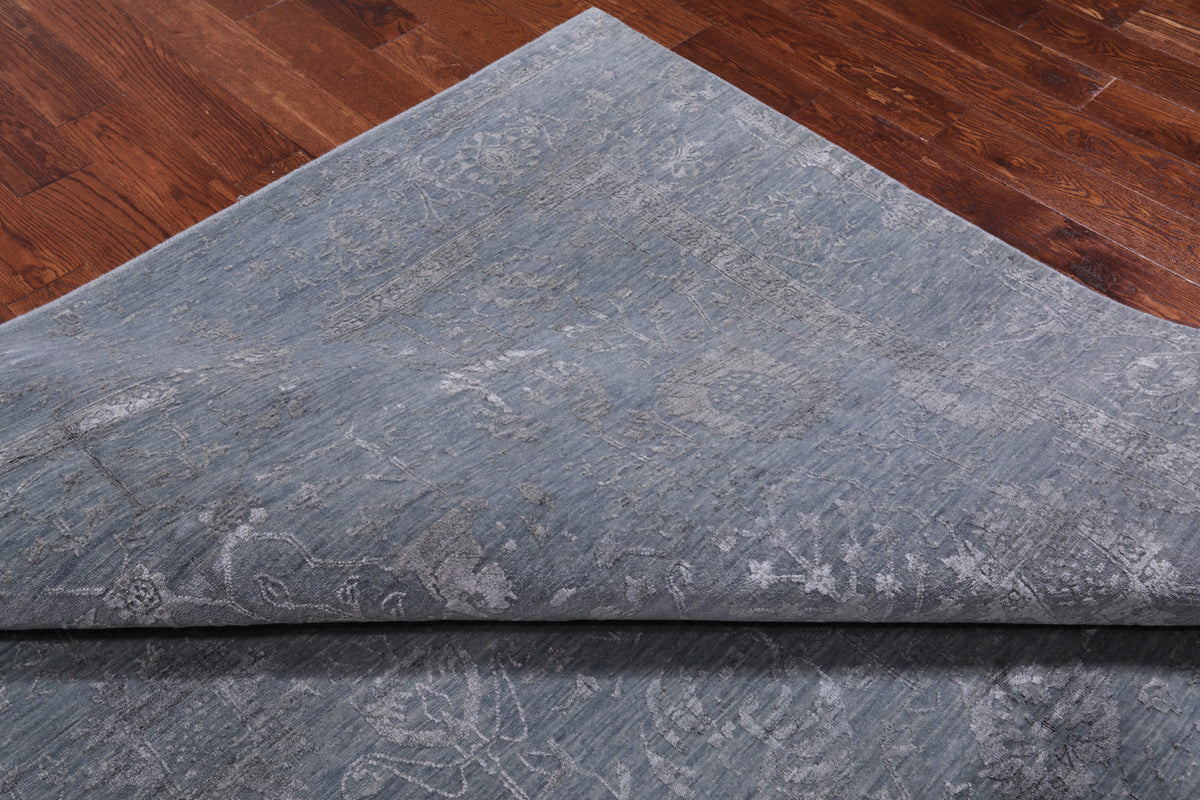 Grey Persian Tabriz Hand Knotted Wool & Silk Rug - 8' 0" X 9' 8"