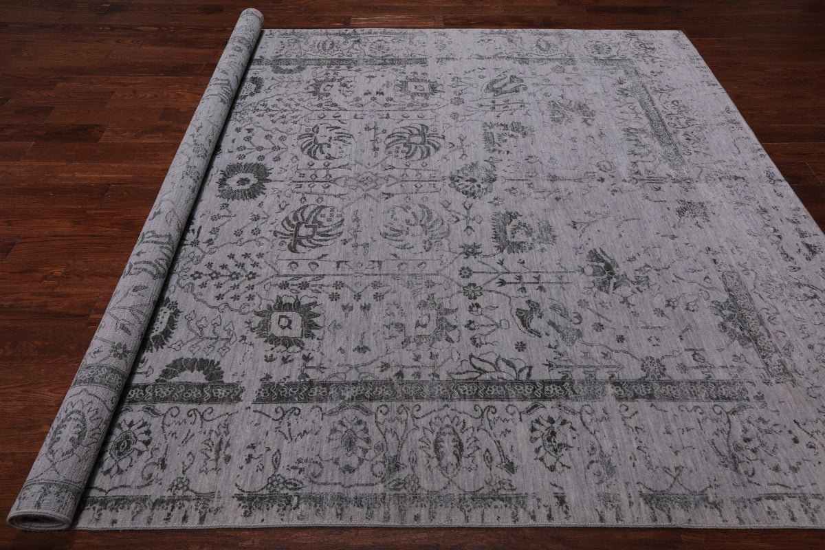 Grey Persian Tabriz Hand Knotted Wool & Silk Rug - 8' 0" X 10' 0"