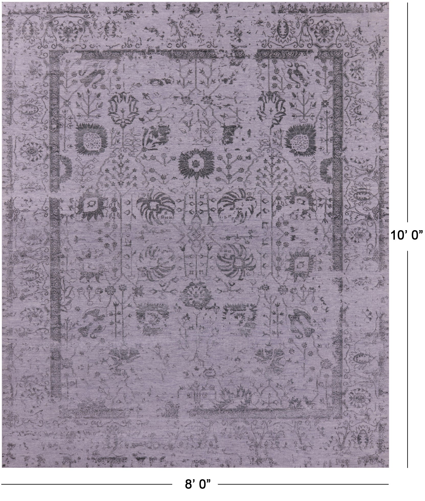 Grey Persian Tabriz Hand Knotted Wool & Silk Rug - 8' 0" X 10' 0" - Golden Nile