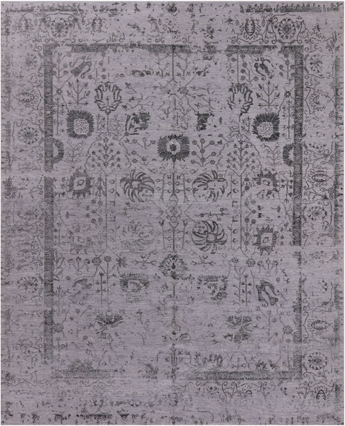 Grey Persian Tabriz Hand Knotted Wool & Silk Rug - 8' 0" X 10' 0"